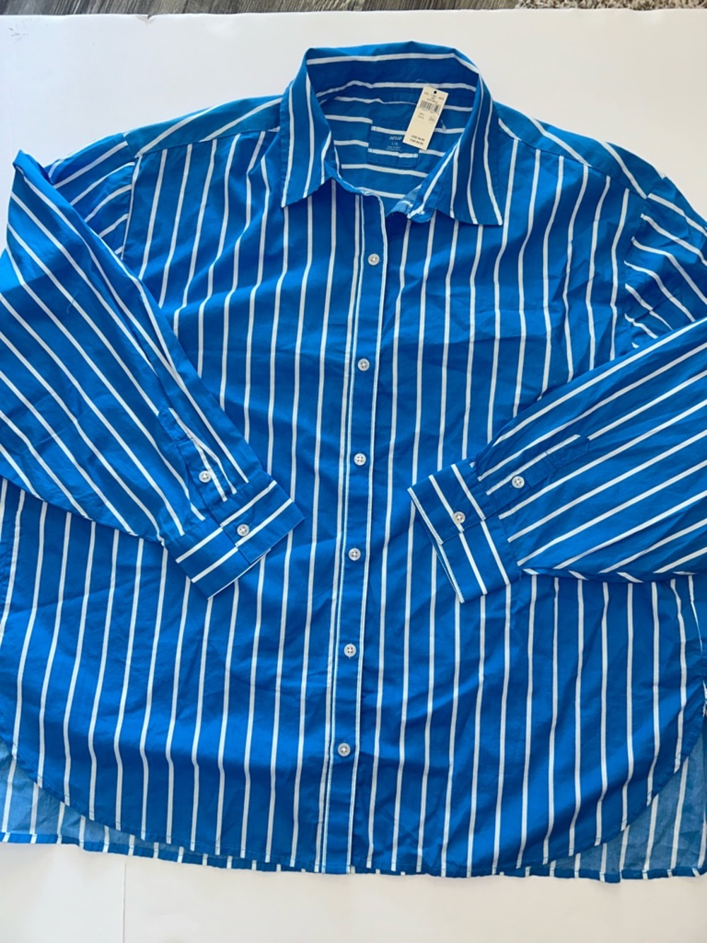 Aerie Striped Button-Up in Blue and White L oversized
